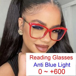 Sunglasses Fashion Elegant Red Cat Eye Reading Glasses Women Small Frame Rice Nail Anti Blue Light Computer Optical Eyewear
