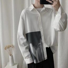 Men's Casual Shirts Spring Hip Hop Vintage Print Shirt Korean Ulzzang Harajuku Tops Oversize Party White Men Women Clothes Streetwear
