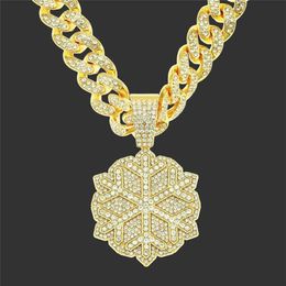 Pendant Necklaces Fashion Hip Hop Jewelry Cubic Zircon Snowflake With Width 13mm Iced Out Miami Cuban Link Chain Choker Gift279t