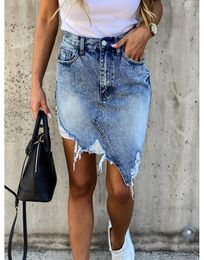 Dresses Casual High Waist Tassel Cool Pencil Denim Skirts Women 2020 New Summer vintage Sexy Hole Ripped Pockets Allmatched Jeans Skirt