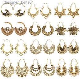 Dangle Chandelier HuaTang Vintage Gold Silver Colour Drop Earrings for Women Boho Geometric Carved Earrings Female Indian Ethnic Jewellery brincosL231219