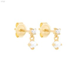 Gemnel Diamond Studs Tiny Freshwater Pearl Charms Drop 925 Silver Jewelry Earrings