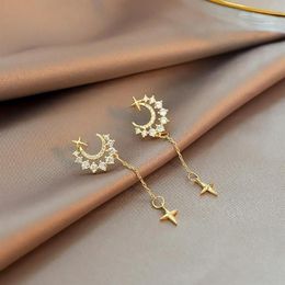 Luxury Bright Golden Moon Earrings Long Fashion Rhinestone Cross Drop For Women 2021 Jewelry Accessories Dangle & Chandelier303D