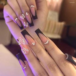 False Nails Fake For Women Extra Long Acrylic Rhinestone Press On Diy Manicure With Shiny Full Cover Black Square