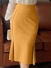 Skirts ZANZEA 2023 Fashion Packae Hip Mermaid Women Elegant High Waist Workplace Knee length Skirt OL Slit Hem Fishtail Jupes 231219