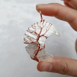 HOPEARL Jewellery Crescent Moon White Abalone Shell Pendant with Rose Gold Tree of Life 6 Pieces230r