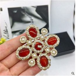 Fashion brand designer's large brooch diamond agate clothing accessories brooch genuine gold plating jewelry224g