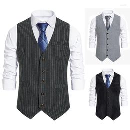 Men's Vests S-2xl Mens Suits Spring Autumn Single Breasted V-neck Stripe Slim Retro Wedding Male Blazer Waistcoats Clothes H53