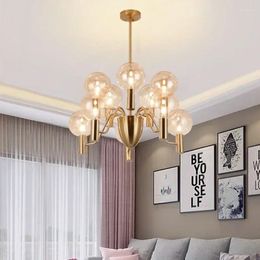 Chandeliers Led Home Decor Modern Simple Romantic Pink Glass Ball Pendant Lamps Bedroom Living Room Salon Design Luxe Lighting