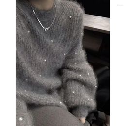 Women's Sweaters Japanese Lazy Style Retro Loose Round Neck Knit Sweater Sweet Y2k Clothes Pullover Grey Sueter Mujer 2024 Oversized Top