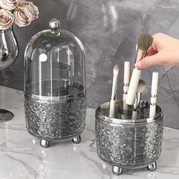 Storage Boxes Makeup Brush Holder With Lid 360 Rotating Clear Dustproof Make Up Brushes Container For Vanity Desktop Bathroom Cosmetic