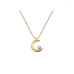 Pendant Necklaces Lastest Moon Star 925 Sterling Silver Necklace Simple Sparkling Clavicle Chain Women Wedding Jewelry Party Birthday Gift