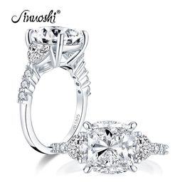 AINUOSHI 925 Sterling Silver 5 Carat Cushion Cut Engagement Ring 3-Stone Ring Simulated Diamond Wedding Silver Ring Jewellery Y200103224