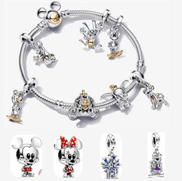 100th Anniversary Mickes Mouse Designer Bracelets Disne Castle Golden Duck Fly Pig gold plating Charm DIY Fit Pandoras Bracelet Necklace for Women Jewellery Gift