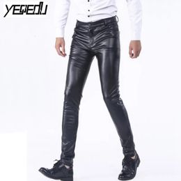 Men's Pants 2207 Spring Winter Skinny Faux Leather Men Stretch PU Mens Joggers Fashion Casual Pencil Tight Black Plus Size 231218