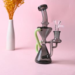 8 inch klein bong hookah unique new pink glass recycler dab rig cute glass water pipe smoking accessories LL