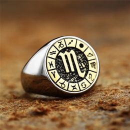 Band Rings 12 s Zodiac Sign Ring 316L Stainless Steel Golden Polish Solid Lovers Vintage Jewellery Size 713 231218