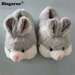 Slippers Couples Winter Faux Fur Slippers Women Home Cotton Shoes Unisex Rabbit Fur Indoor Shoes Furry Slides Non Slip Warm Plush Shoes 231219