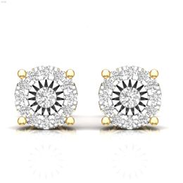 Natural Round Diamond Designer Stud Earrings in Solid 14k Gold Yellow Rose and White Fine Jewellery