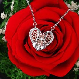 Pendant Necklaces 2021 Crystal Rose Gold Heart Women Corset Inspired Two Tone Design Necklace Gifts261Y