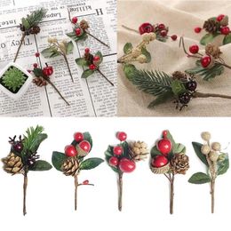 Decorative Flowers Artificial Red Berry Branches 6 Inch Christmas Picks Decorations Arti Stem Holly Craft Xmas Navidad Pine Spray C E4P6