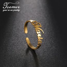 Wedding Rings Teamer Custom Name Rings Adjustable Gold Colour Stainless Steel Personalised Ring Jewellery Women Men Family Rings Jewellery Gift 231219