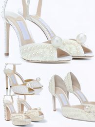 Elegant Bride Wedding Dress Shoes Sandals White Pearl Leather Luxury Brand High Heels Women's Walking Shoes