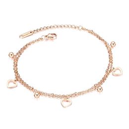 Rose Gold Tiny Anklets Heart and Beads Chain Anklets Bracelet in Stainless Steel299o