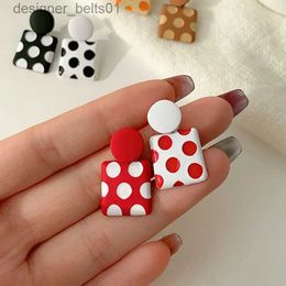 Dangle Chandelier Tren Geometric Square Red White Polka Dot Drop Earrings Korean Unique Style Asymmetric Enamel Ear Jewellery New Year GiftL231219