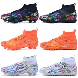 2024 New High Top AG TF Soccer Shoes Women Men Football Boots Youth Professional Football Cleats Orange Black White Colors