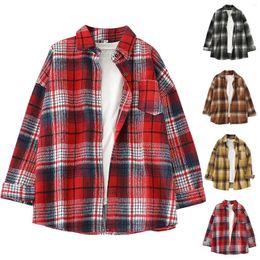 Women's Jackets Winter For Women 2023 Flannel Plaid Jacket Long Sleeve Button Down Chest Pocketed Shirts Coats Woman Clothing
