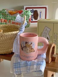 Mugs Kitten Mug Pink Cute For Girls To Drink Breakfast Coffee Milk Cup Ceramic Chubby Handle Christmas Gift Type Universal