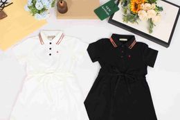 Brand girl dress Solid Colour kids designer clothes Size 100-140 Short sleeved baby skirt Lapel collar toddler frock Dec05