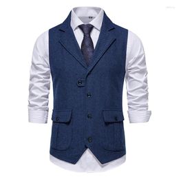 Men's Vests Herringbone Tweed Suit Vest Tailored Collar Single Breasted Male Waistcoat Slim Fit Formal Business Casual Homme