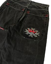 Men's Jeans Y2K Letter Embroidered JNCO Hip Hop Baggy Black Pants Men Women Harajuku Fashion High Waist Wide Leg Trousers 231218