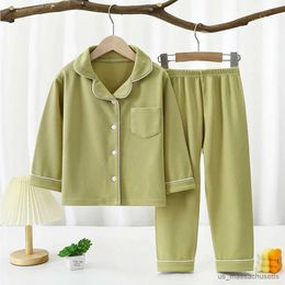 Pyjamas Kids Clothes Girls Loungewear Autumn Winter Warm Boy Pyjama Suit for Babies Casual Long Sleeve Lapel Set Children's Clothing