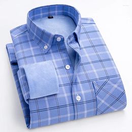 Men's Casual Shirts Winter Plaid Long-sleeved Warm Shirt Oxford Striped Single-breasted Square Collar Fashion Slim S- 5XL