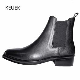 Boots British Style Chelsea Men Genuine Leather High Top Business Outdoor Autumn Winter Ankle Motorcycle Male Shoes 5C 231218