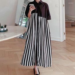 Party Dresses 2023 Design Vertical Strip Stitching Dress French Sweet Cotton Casual Straight LOOSE Button Vestido Feminino