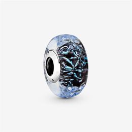 New Arrival 925 Sterling Silver Wavy Dark Blue Murano Glass Ocean Charm Fit Original European Charm Bracelet Fashion Jewelry Acces328Y
