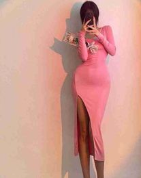 Casual Dresses Sweater Dress Pure Sexy Oblique Shoulder Split Spice Girl Hip Skinny Long Sleeve Maxi Women Robe