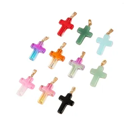 Pendant Necklaces Colourful Crystal Cross For DIY Making Jewellery Healing Chakra Reiki Stone K9 Clear Glass Pendants Charms Point