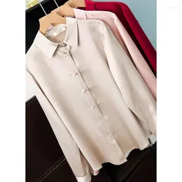 Women's Blouses French Style High Quality 40 M Heavy Office Lady Solid Satin Silk Long Sleeve Shirt Ladies' Blouse