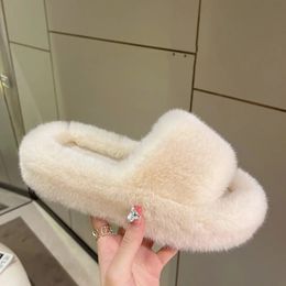 Slippers Winter Open Toe Slipper Fashion Fur Thick Sole Flats Heel Ladies Casual Slip On Bedroom Shoes Soft Outdoor Slides Shoes 231219