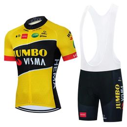 Tops JUMBO Yellow 2024 Short Sleeve Cycling Jersey Bib Set Mountain Bike Clothing MTB Bicycle Clothes Maillot Ropa Ciclismo Sports Wear