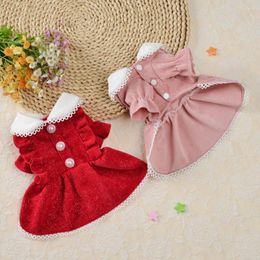 Dog Apparel Dresses Pet Clothes Ruffle Edge Dress Autumn Winter For Small Dogs Cat Skirt Chihuahua Doll Collar