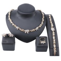 Wedding Jewellery Sets African Jewellery Elephant Crystal Necklace Earrings Dubai Gold Sets For Women Wedding Party Bracelet Ring Set283B Dhnoj