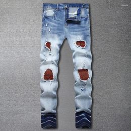 Men's Jeans Fall Diamond Contrasting Colour High Street Jean For Men Casual Hip Hombre Motorcycle Pants Ripped Homme