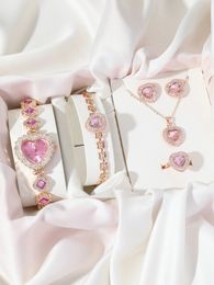 Other Watches A Women s Fashion Pink Love Bracelet Quartz Watch And Accessories Five Piece Set 231219