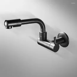 Kitchen Faucets Tuqiu Pot Filler Tap Wall Mounted Rotation Faucet Single Cold Hole Black Sink Brass Outdoor Mop